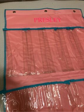 Personalized Pink Hanging Organizer with Teal Trim - PRESLEY